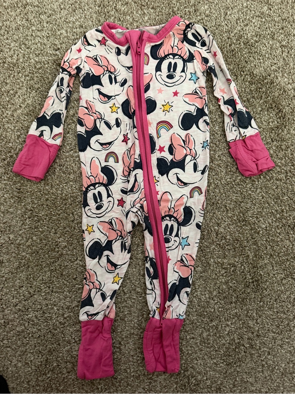 Little Sleepies Pink Minnie Mouse Zip Footed One-Piece